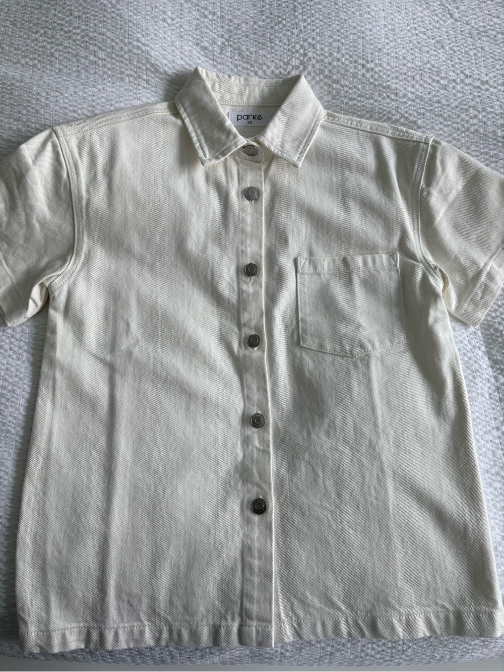 Parke White/Cream Short-Sleeve Button-Down Jean Shirt